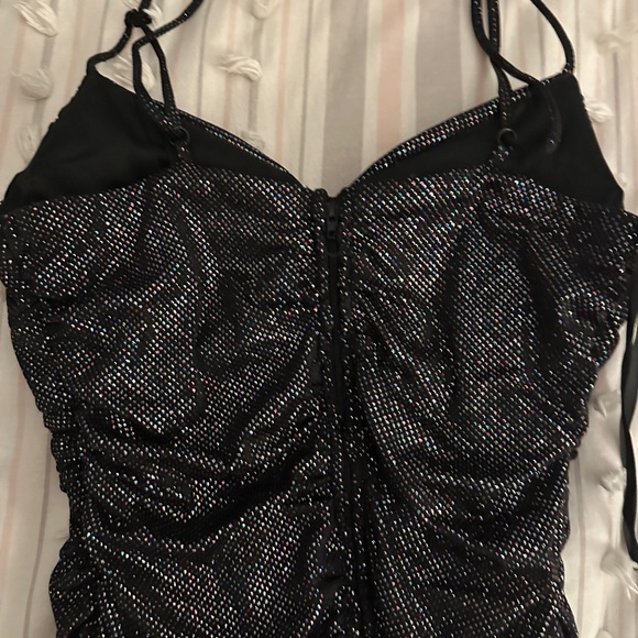 Chic Black Ruched Mini Dress - Picture 5 of 5